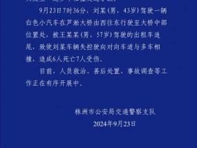 追尾致前车失控驶向对向车道，湖南株洲多车相撞事故致6死7伤