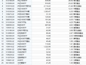 最受青睐ETF：9月24日华泰柏瑞沪深300ETF获净申购73.26亿元，南方中证1000ETF获净申购28.56亿元（名单）