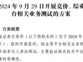 上交所将于9月29日开展相关业务测试，测试大量订单集中申报等场景